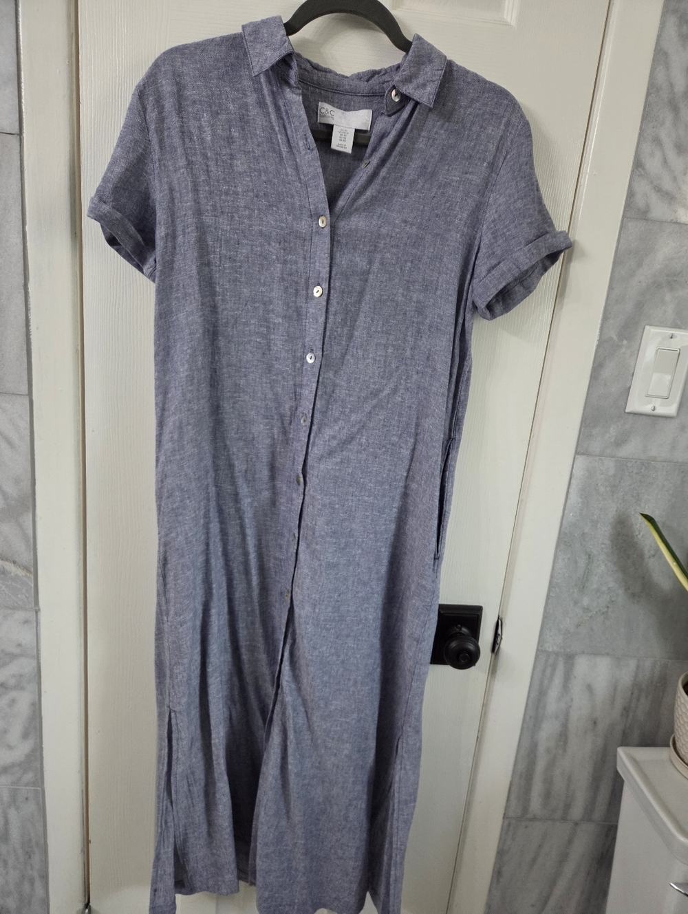 C&C California Slate Blue Chambray Maxi Shirt Dress